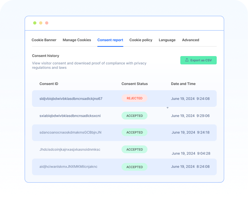 User consent log as a proof of consent on the website
