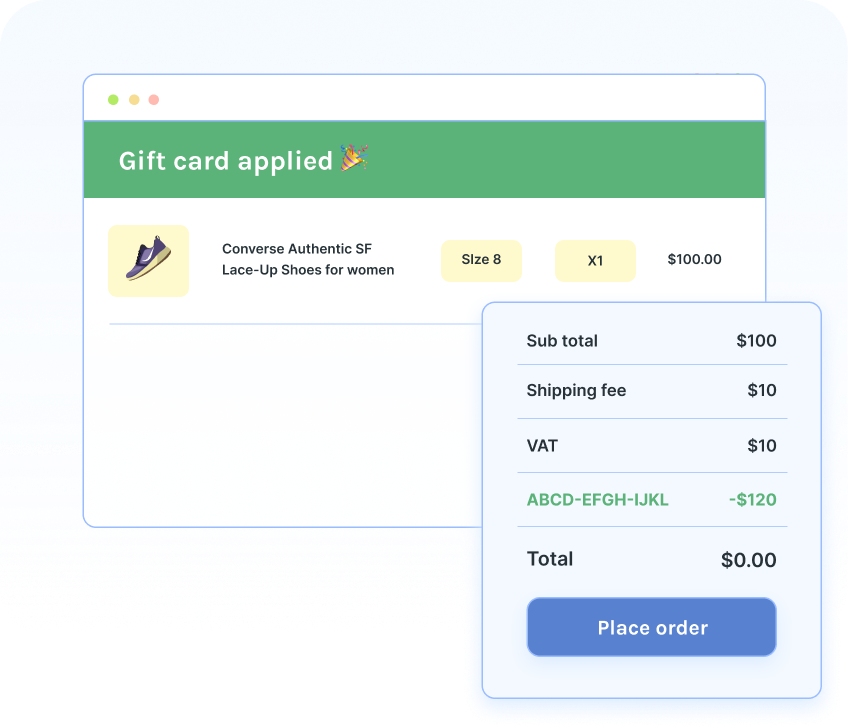 Redeem gift cards for tax and shipping fees