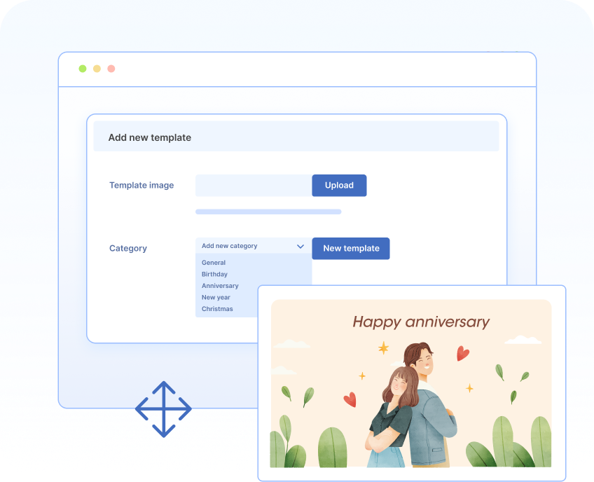 Add personalized gift cards and category from new template section
