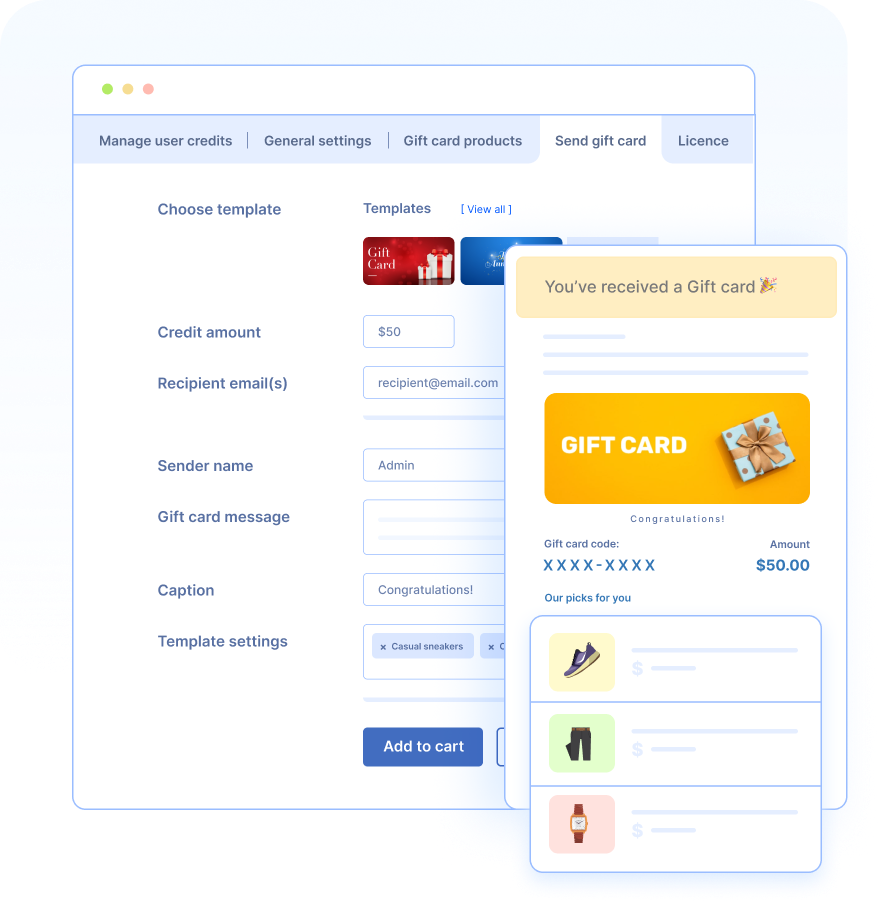 Send gift cards directly to your customers