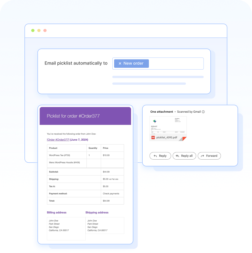 Attach picklists in order detail emails