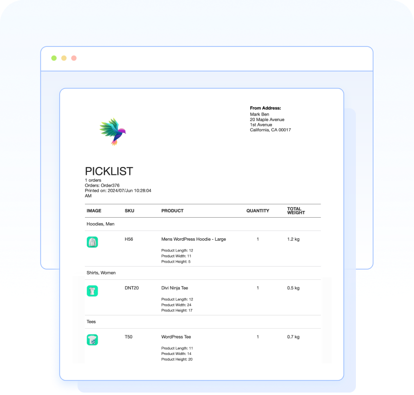 Create WooCommerce pick lists automatically