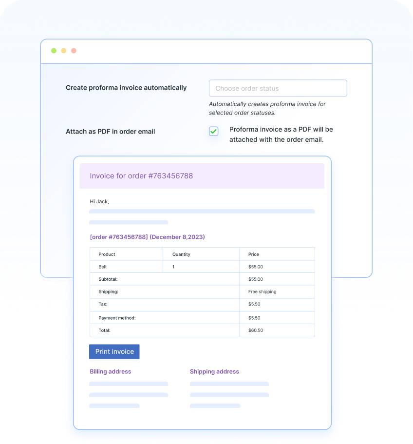 automatically send proforma invoice to customers