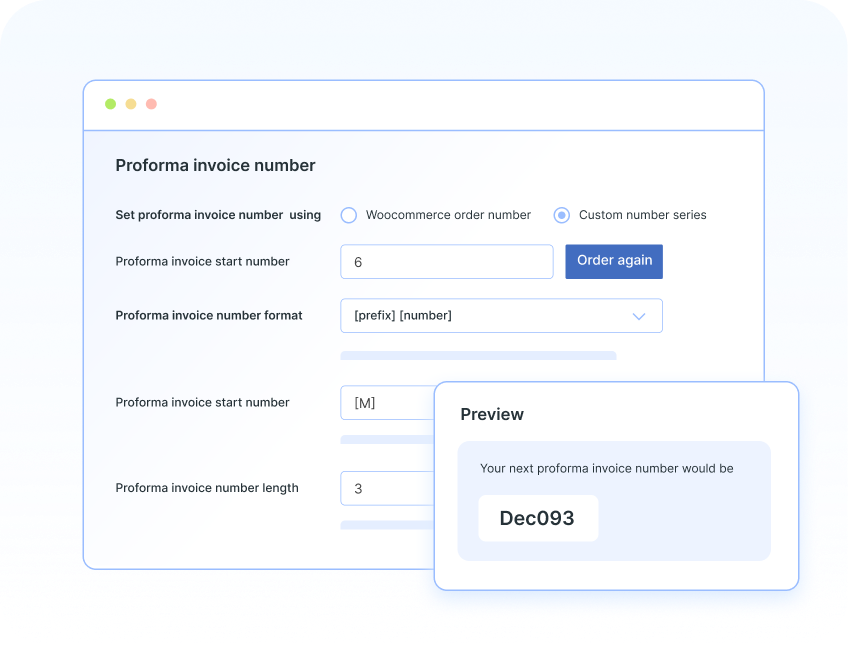 Customize proforma invoice numbers