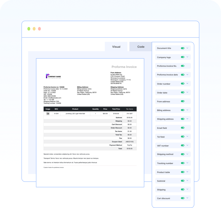 Cutomize proforma invoice layouts