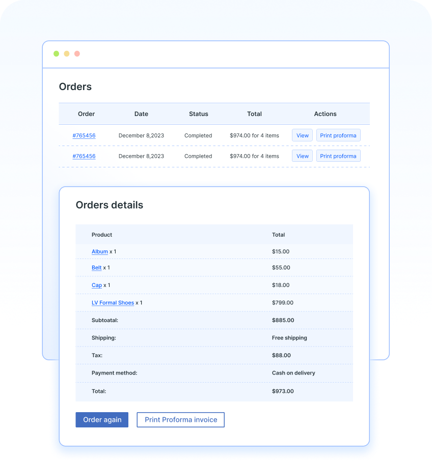 Download proforma invoice from order details or my acocunt