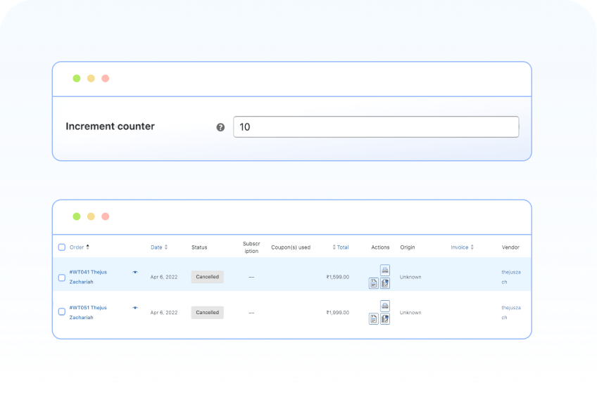 Customize the common different between two consecutive order numbers