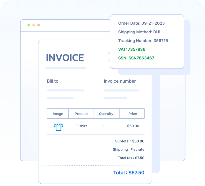 Invoice with tax and VAT details
